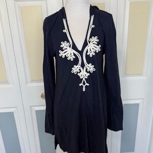 Lilly Pulitzer Women's Hooded Tunic Top Dress Navy Blue Embroidered Detail